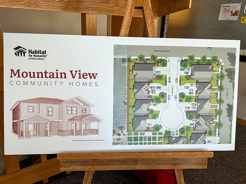 Mountain View Community Homes project plan displayed on an easel.